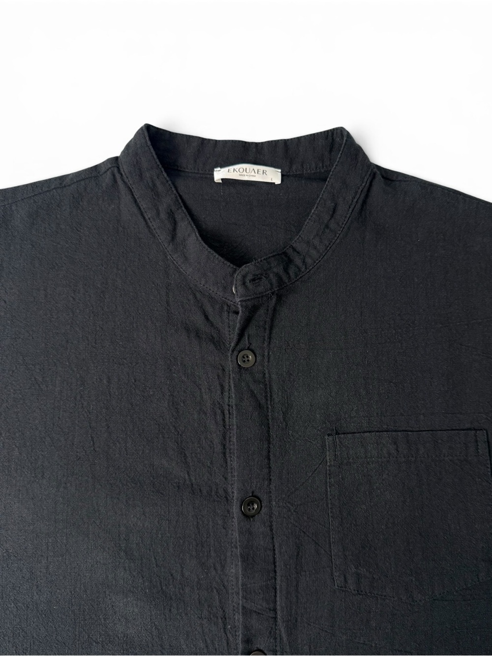 EkOUAER Men’s Black Mandarin Collar Button Up Shirt L